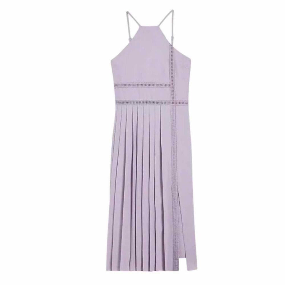 Ted Baker Camylie Lace Insert Asymmetric Pleat Midi Dress Size US 8